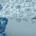 Illustration of a human head made from blue interlocking gears, surrounded by hand-drawn symbols representing ideas, creativity, problem-solving, collaboration and strategic thinking.